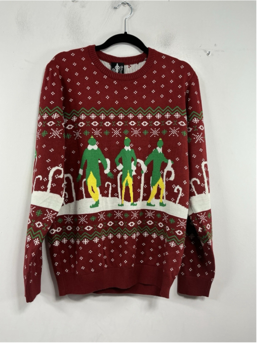 Mens Excellent Condition Elf Long Sleeve Pullover Christmas Sweater M Red